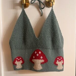Boho Cottagecore Mushroom Knit halter top